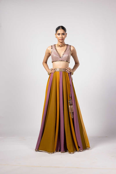 V Vani Vats Green Lehenga Pants Set indian designer wear online shopping melange singapore 
