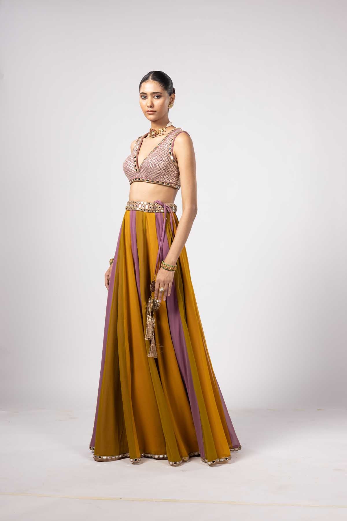 V Vani Vats Green Lehenga Pants Set indian designer wear online shopping melange singapore 
