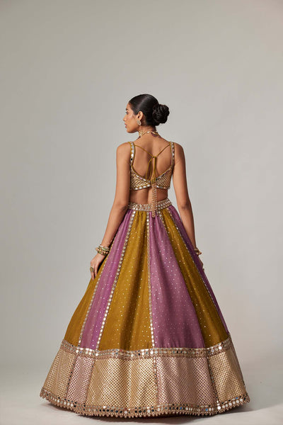 V Vani Vats Green Multicolor Sequin Scatter Lehenga Set indian designer wear online shopping melange singapore 