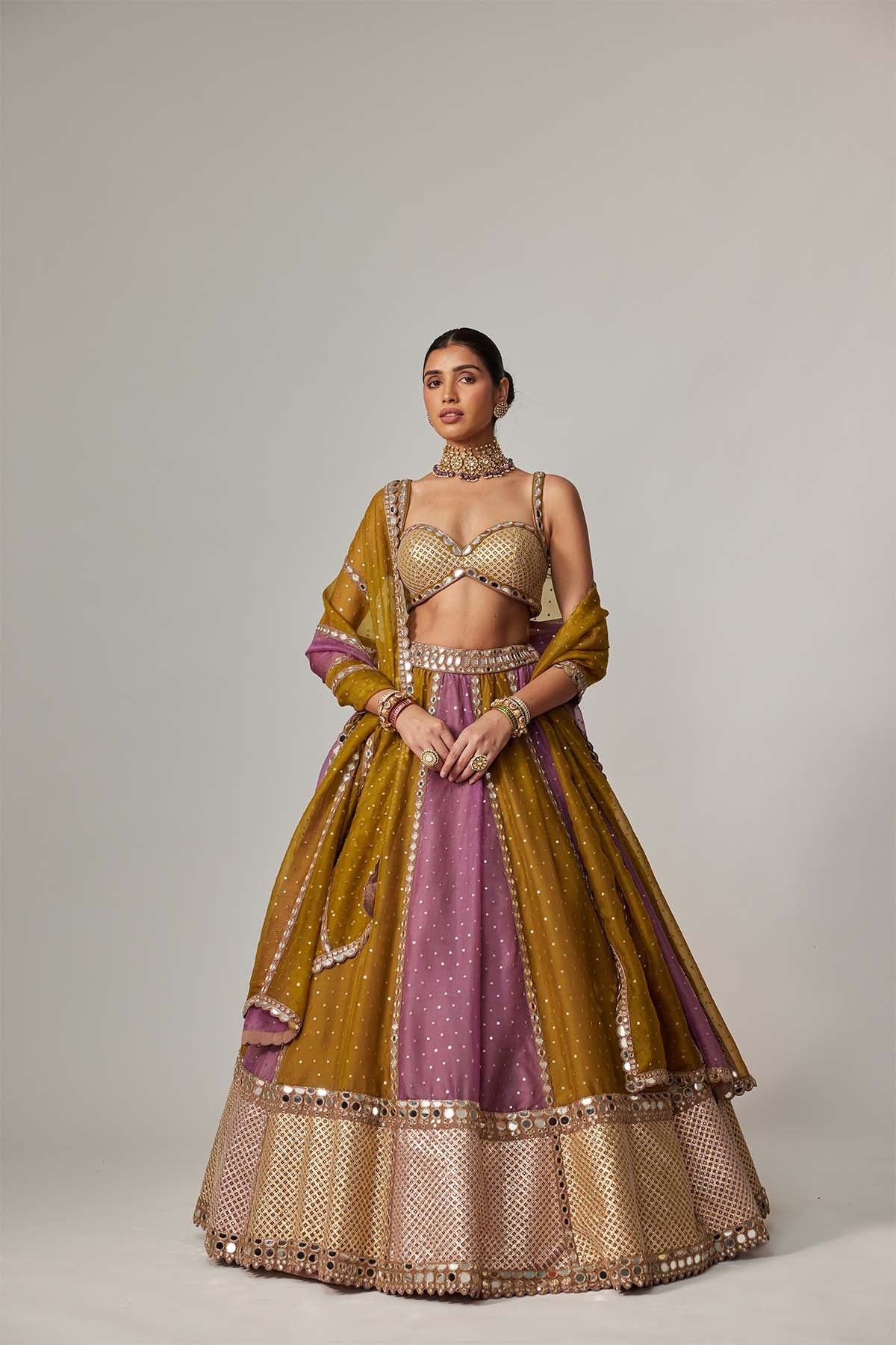 V Vani Vats Green Multicolor Sequin Scatter Lehenga Set indian designer wear online shopping melange singapore 
