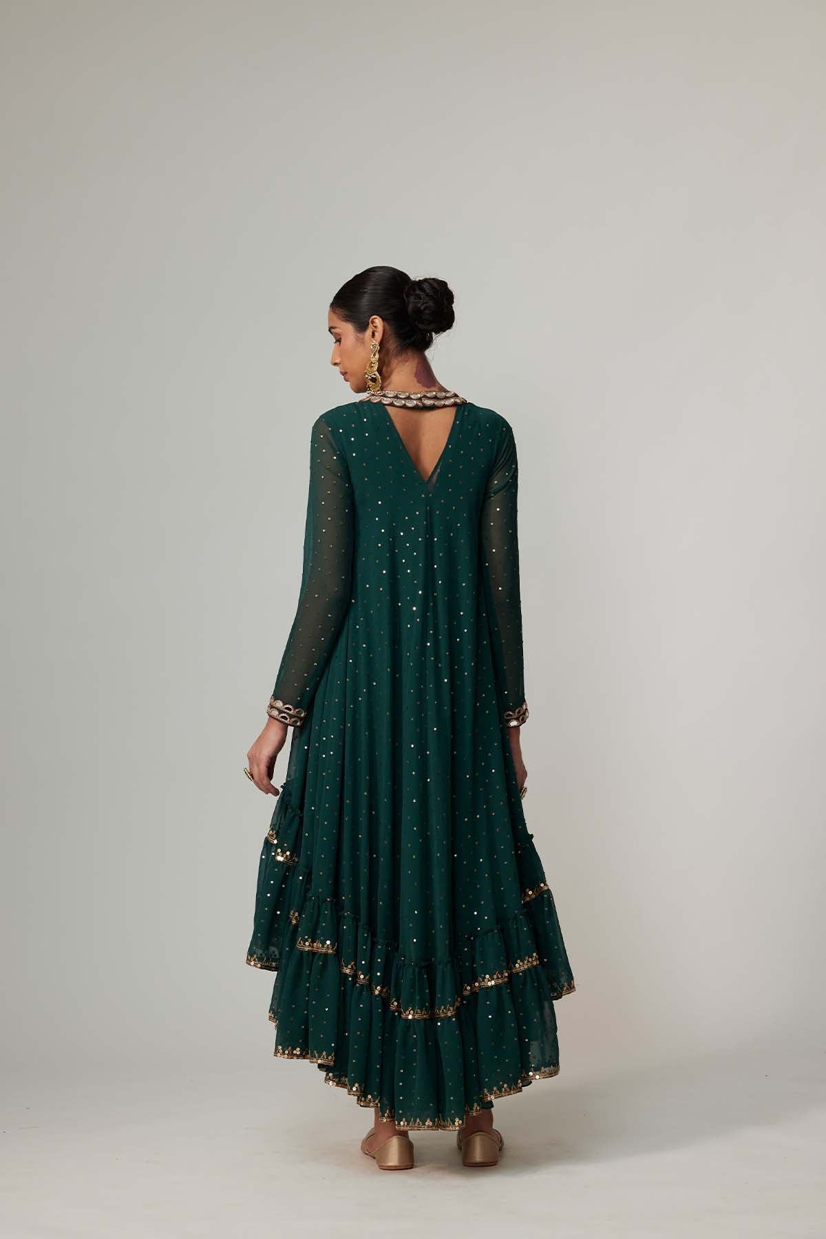 V Vani Vats Jade Green Dhoti Kurta With Dupatta Set indian designer wear online shopping melange singapore 