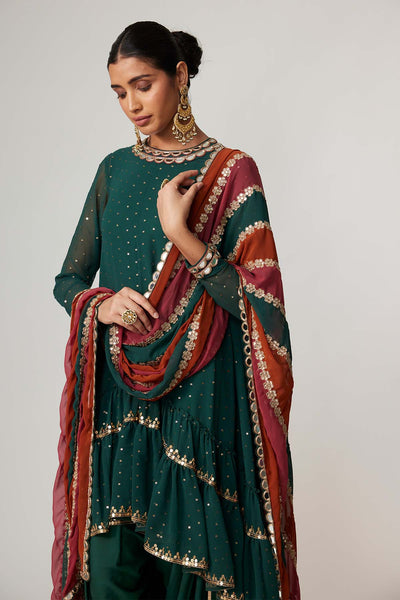 V Vani Vats Jade Green Dhoti Kurta With Dupatta Set indian designer wear online shopping melange singapore 