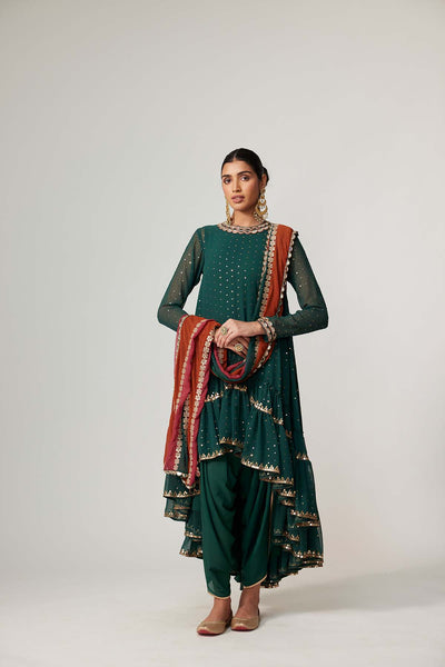 V Vani Vats Jade Green Dhoti Kurta With Dupatta Set indian designer wear online shopping melange singapore 