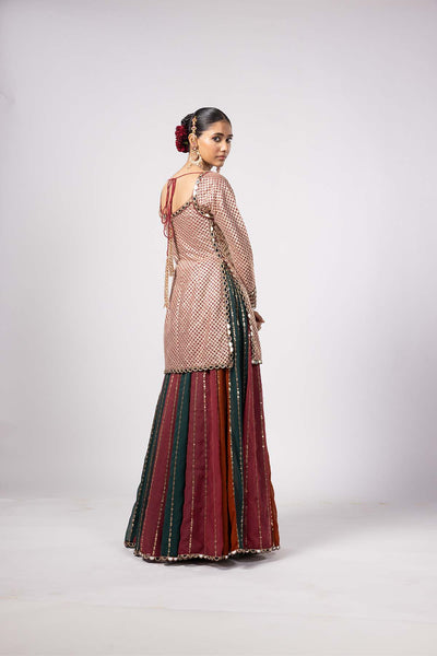 V Vani Vats Jade Green Kurta Lehenga Pants Set indian designer wear online shopping melange singapore 