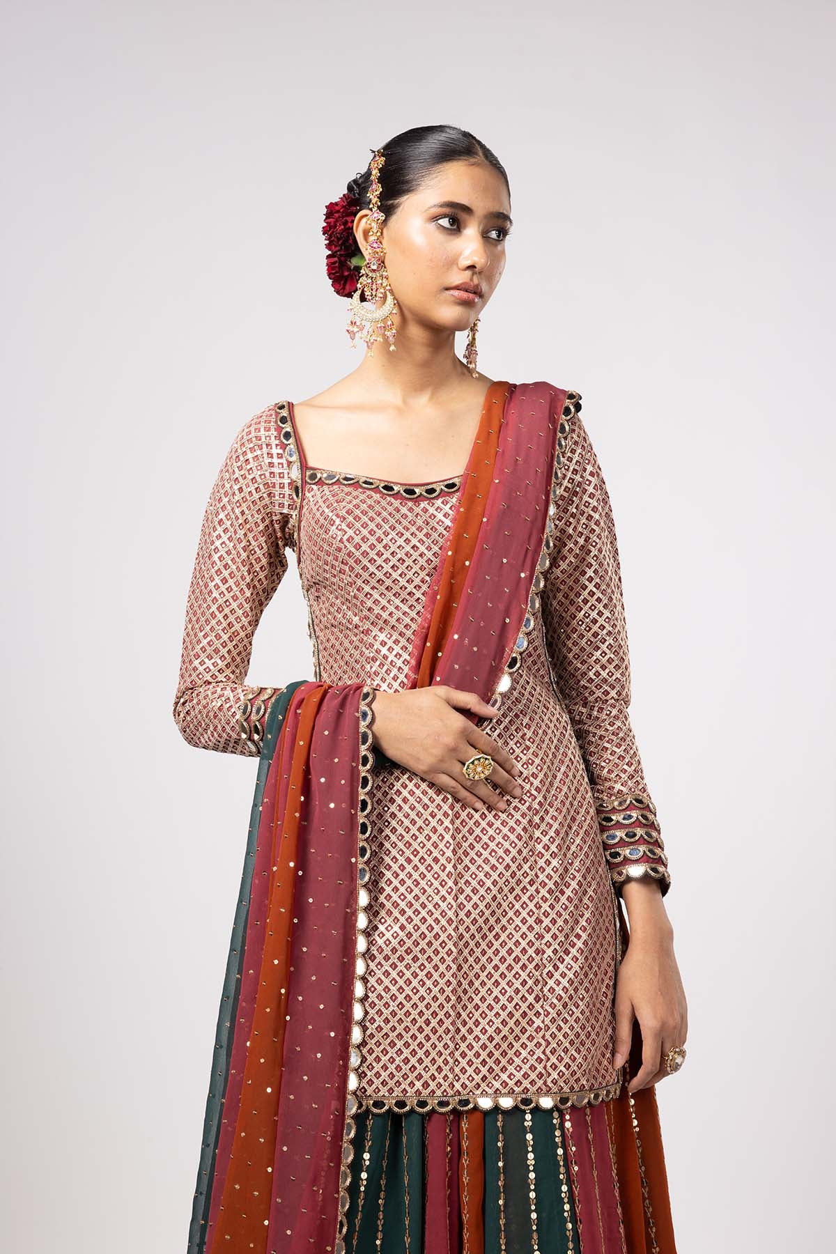 V Vani Vats Jade Green Kurta Lehenga Pants Set indian designer wear online shopping melange singapore 