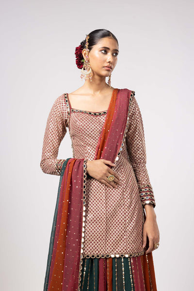 V Vani Vats Jade Green Kurta Lehenga Pants Set indian designer wear online shopping melange singapore 
