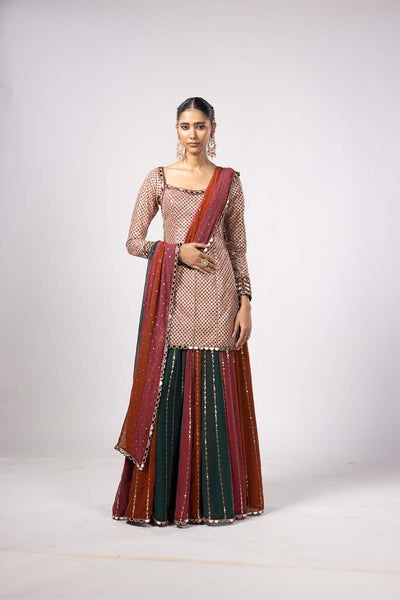 V Vani Vats Jade Green Kurta Lehenga Pants Set indian designer wear online shopping melange singapore 