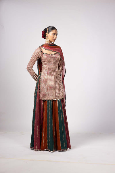 V Vani Vats Jade Green Kurta Lehenga Pants Set indian designer wear online shopping melange singapore 