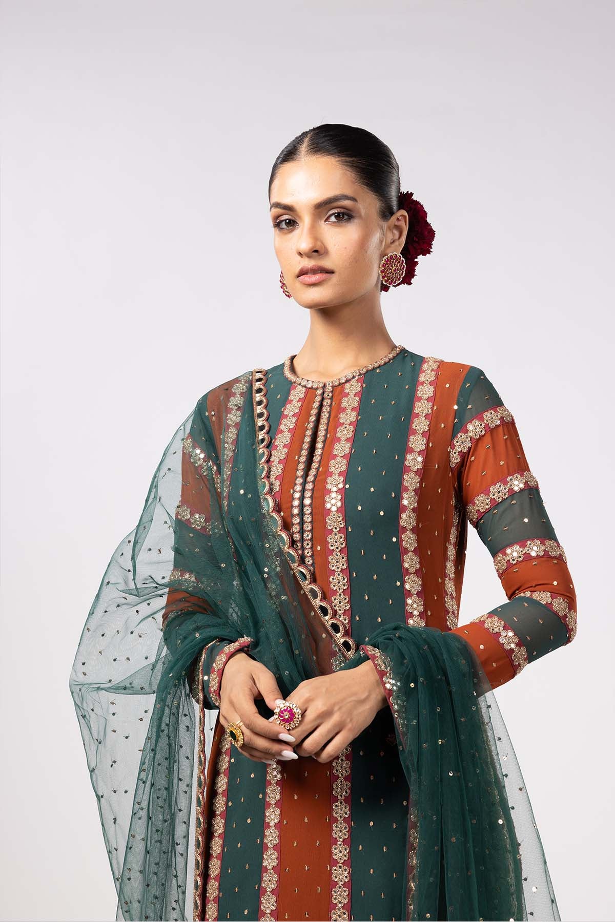 V Vani Vats Jade Green Pant Kurta Set indian designer wear online shopping melange singapore 