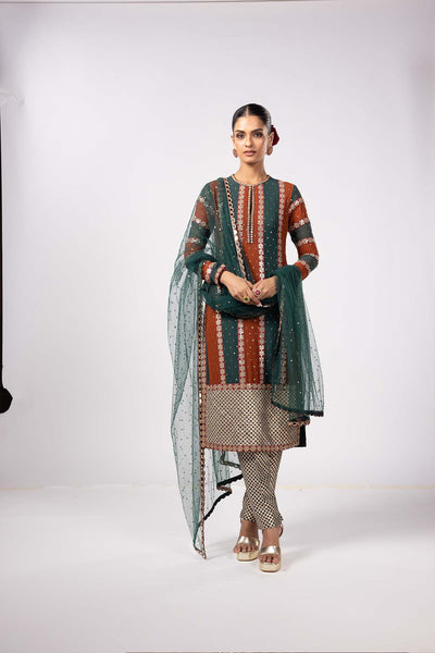 V Vani Vats Jade Green Pant Kurta Set indian designer wear online shopping melange singapore 