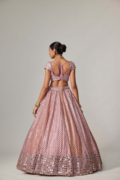 V Vani Vats Lilac Gota Multicolor Heavy Metallic Lehenga With Cap Sleeve Blouse indian designer wear online shopping melange singapore 
