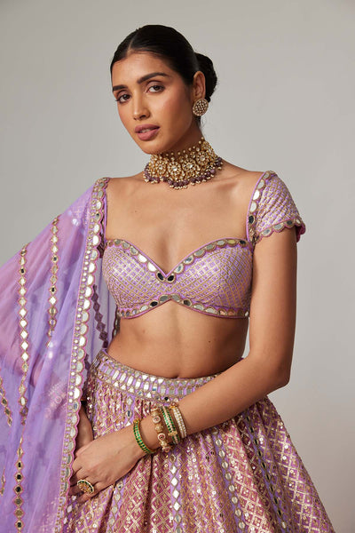 V Vani Vats Lilac Gota Multicolor Heavy Metallic Lehenga With Cap Sleeve Blouse indian designer wear online shopping melange singapore 
