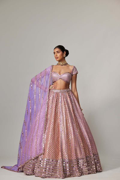 V Vani Vats Lilac Gota Multicolor Heavy Metallic Lehenga With Cap Sleeve Blouse indian designer wear online shopping melange singapore 
