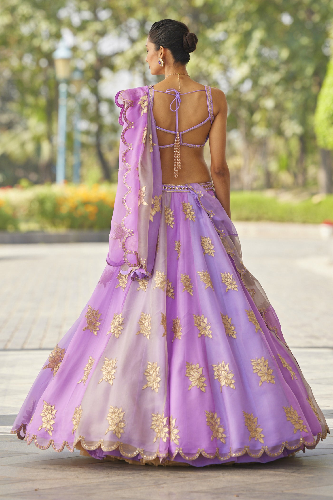 V Vani Vats Mauve Multicolor Flower Lehenga Set indian designer wear online shopping melange singapore