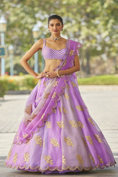 V Vani Vats Mauve Multicolor Flower Lehenga Set indian designer wear online shopping melange singapore