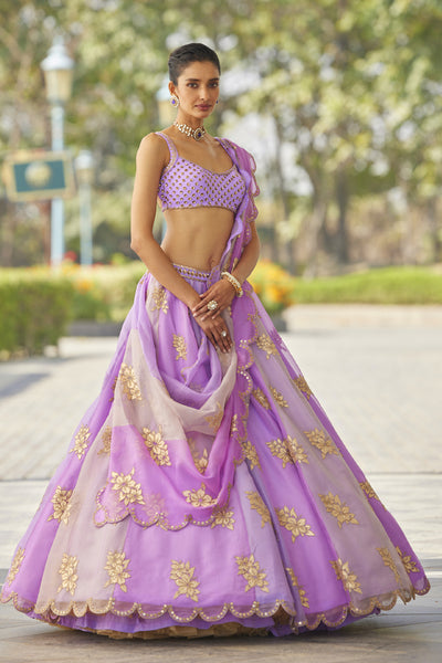 V Vani Vats Mauve Multicolor Flower Lehenga Set indian designer wear online shopping melange singapore