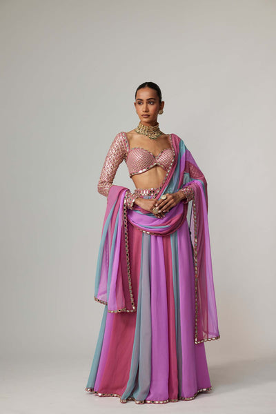V Vani Vats Mauve Multicolor Lehenga Pants Set indian designer wear online shopping melange singapore 