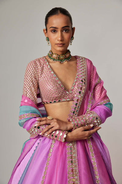 V Vani Vats Mauve Multicolor Linear Lehenga With V Neck Blouse indian designer wear online shopping melange singapore 