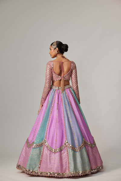 V Vani Vats Mauve Multicolor Sequin Scattered Lehenga With Sweetheart Full Sleeve Blouse indian designer wear online shopping melange singapore 
