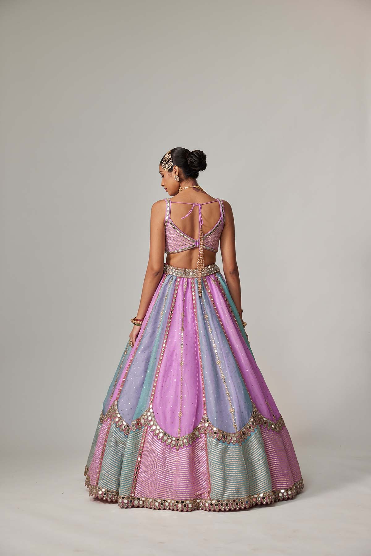V Vani Vats Mauve Multicolor Sequin Scattered Lehenga With Sweetheart Neck Blouse indian designer wear online shopping melange singapore 