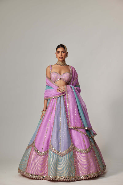 V Vani Vats Mauve Multicolor Sequin Scattered Lehenga With Sweetheart Neck Blouse indian designer wear online shopping melange singapore 