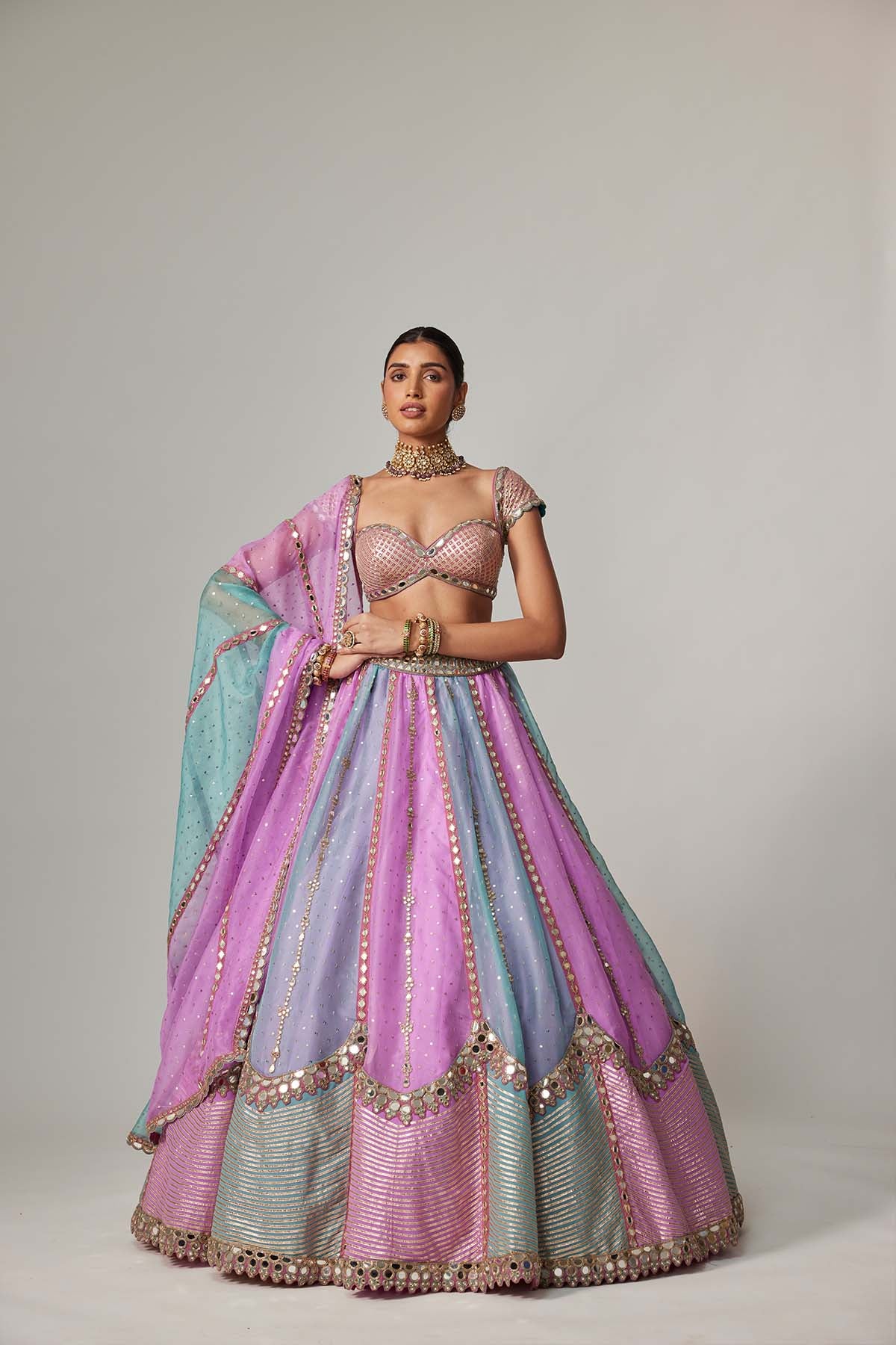 V Vani Vats Mauve Multicolor Sequins Scatter Lehenga With Cap Sleeve Blouse indian designer wear online shopping melange singapore 