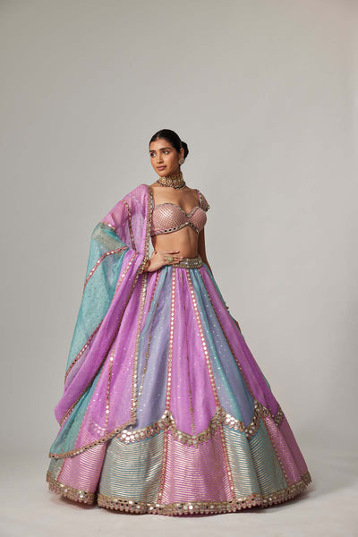 V Vani Vats Mauve Multicolor Sequins Scatter Lehenga With Cap Sleeve Blouse indian designer wear online shopping melange singapore 
