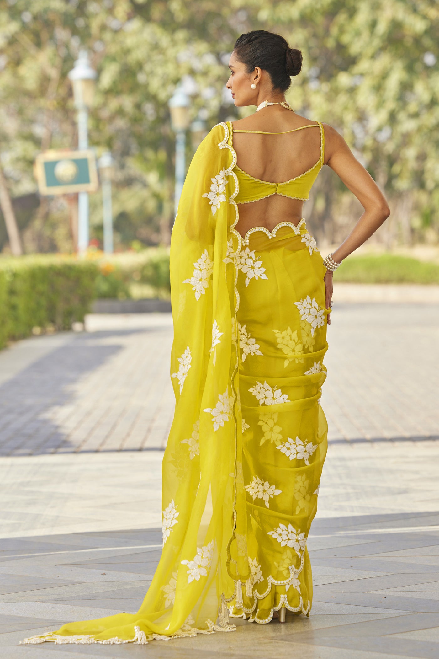 V Vani Vats Moss Green Flower Saree Set indian designer wear online shopping melange singapore