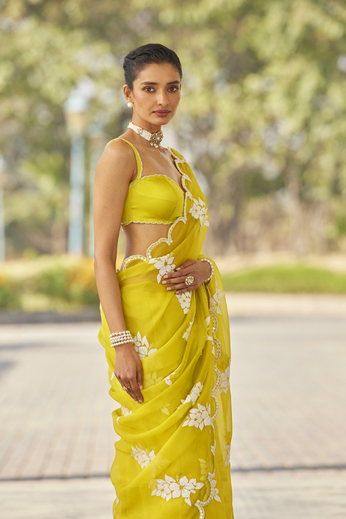 V Vani Vats Moss Green Flower Saree Set indian designer wear online shopping melange singapore
