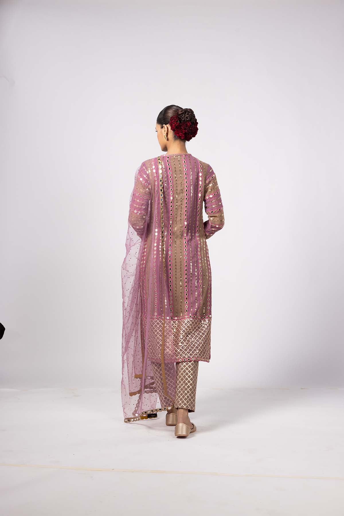V Vani Vats Mud Mauve Mirror Kurta Set indian designer wear online shopping melange singapore 