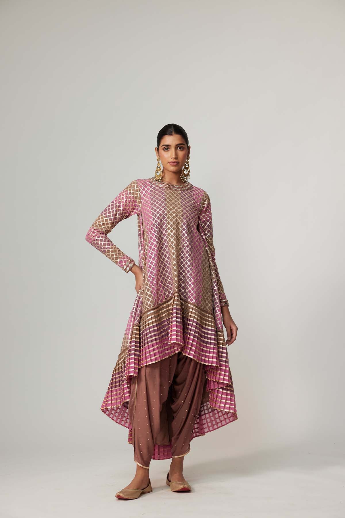 V Vani Vats Mud Mauve Multicolor Dhoti Kurta Set indian designer wear online shopping melange singapore 