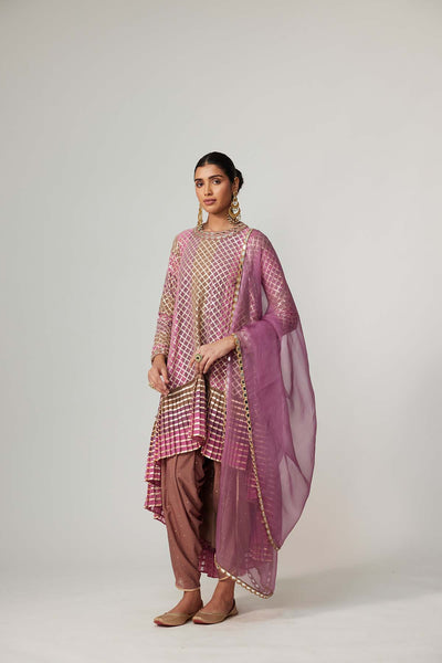 V Vani Vats Mud Mauve Multicolor Dhoti Kurta With Dupatta Set indian designer wear online shopping melange singapore 