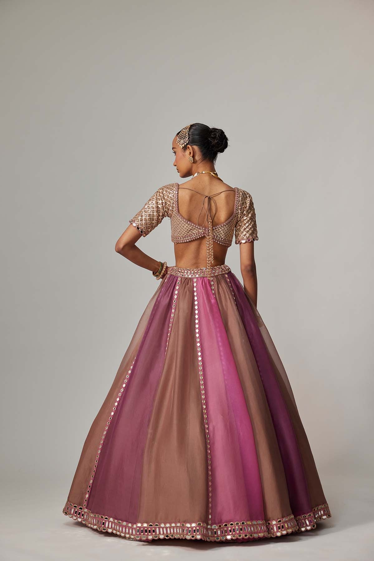 V Vani Vats Mud Mauve Multicolor Lehenga With Elbow Sleeve Blouse indian designer wear online shopping melange singapore 
