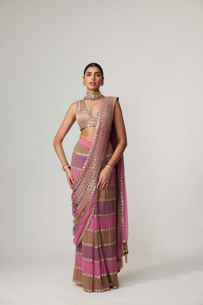 V Vani Vats Mud Mauve Multicolor Saree indian designer wear online shopping melange singapore 