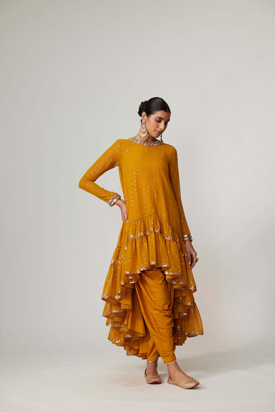 V Vani Vats Mustard Dhoti Kurta Set indian designer wear online shopping melange singapore 
