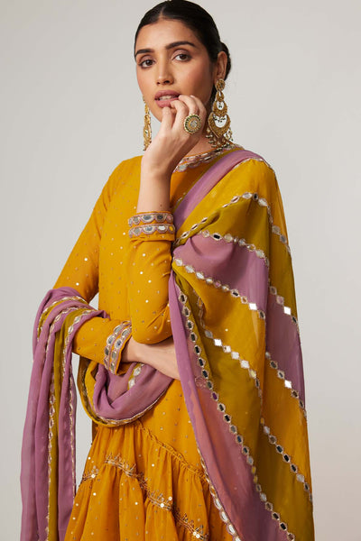 V Vani Vats Mustard Dhoti Kurta With Dupatta Set indian designer wear online shopping melange singapore 