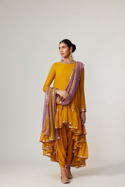 V Vani Vats Mustard Dhoti Kurta With Dupatta Set indian designer wear online shopping melange singapore 