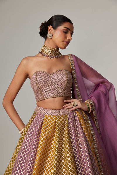 V Vani Vats Mustard Multicolor Corset Skirt With Dupatta Set indian designer wear online shopping melange singapore 