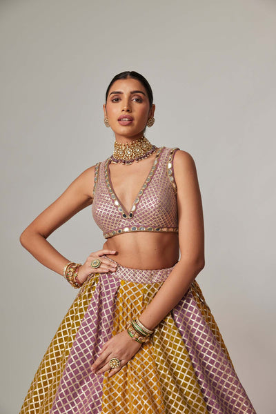 V Vani Vats Mustard Multicolor Crop Top With Dupatta indian designer wear online shopping melange singapore 
