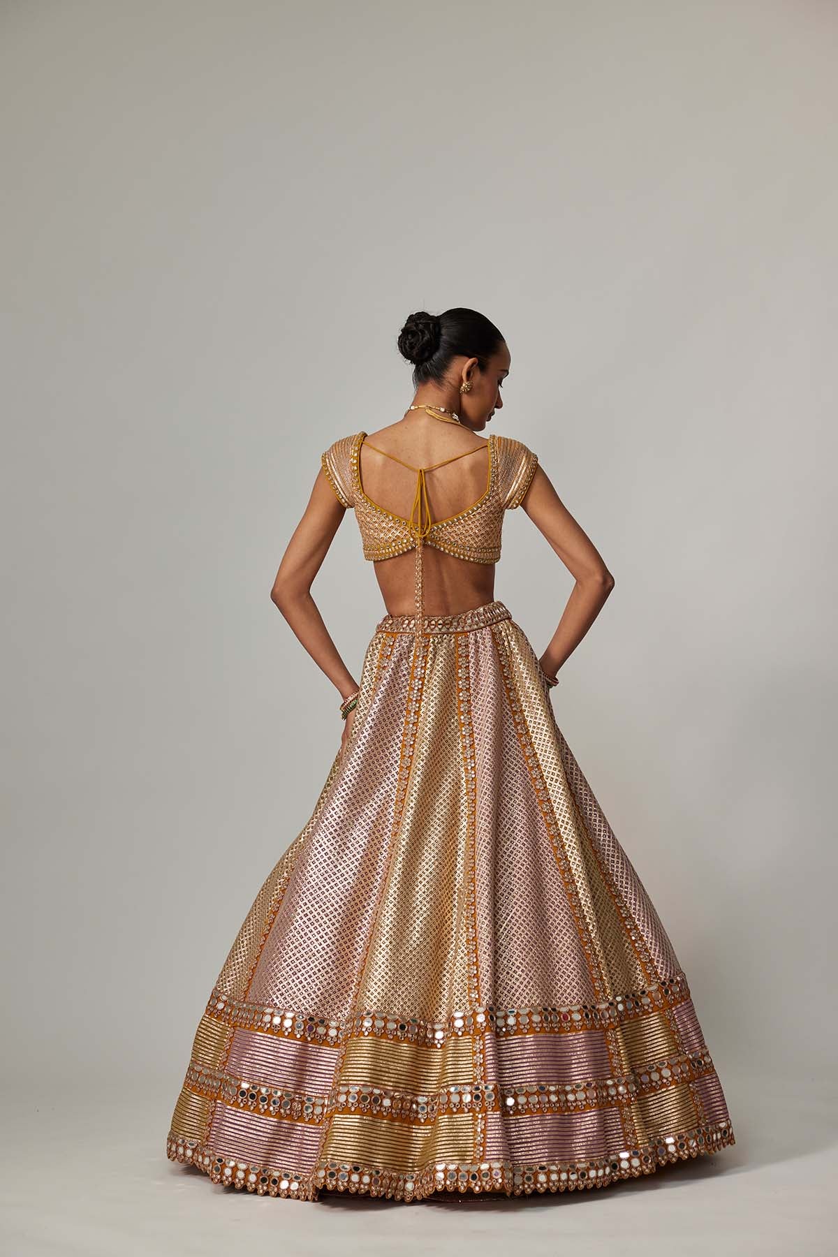 V Vani VatsMustard Multicolor Heavy Metallic Lehenga With Green Dupatta indian designer wear online shopping melange singapore 