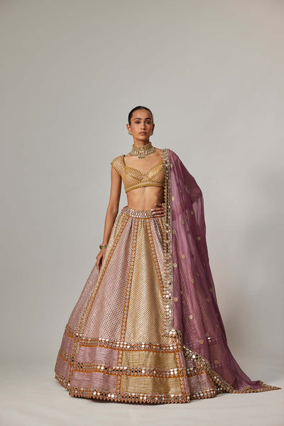 V Vani VatsMustard Multicolor Heavy Metallic Lehenga With Mud Mauve Dupatta indian designer wear online shopping melange singapore 