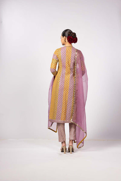 V Vani Vats Mustard Multicolor Kurta Set indian designer wear online shopping melange singapore 