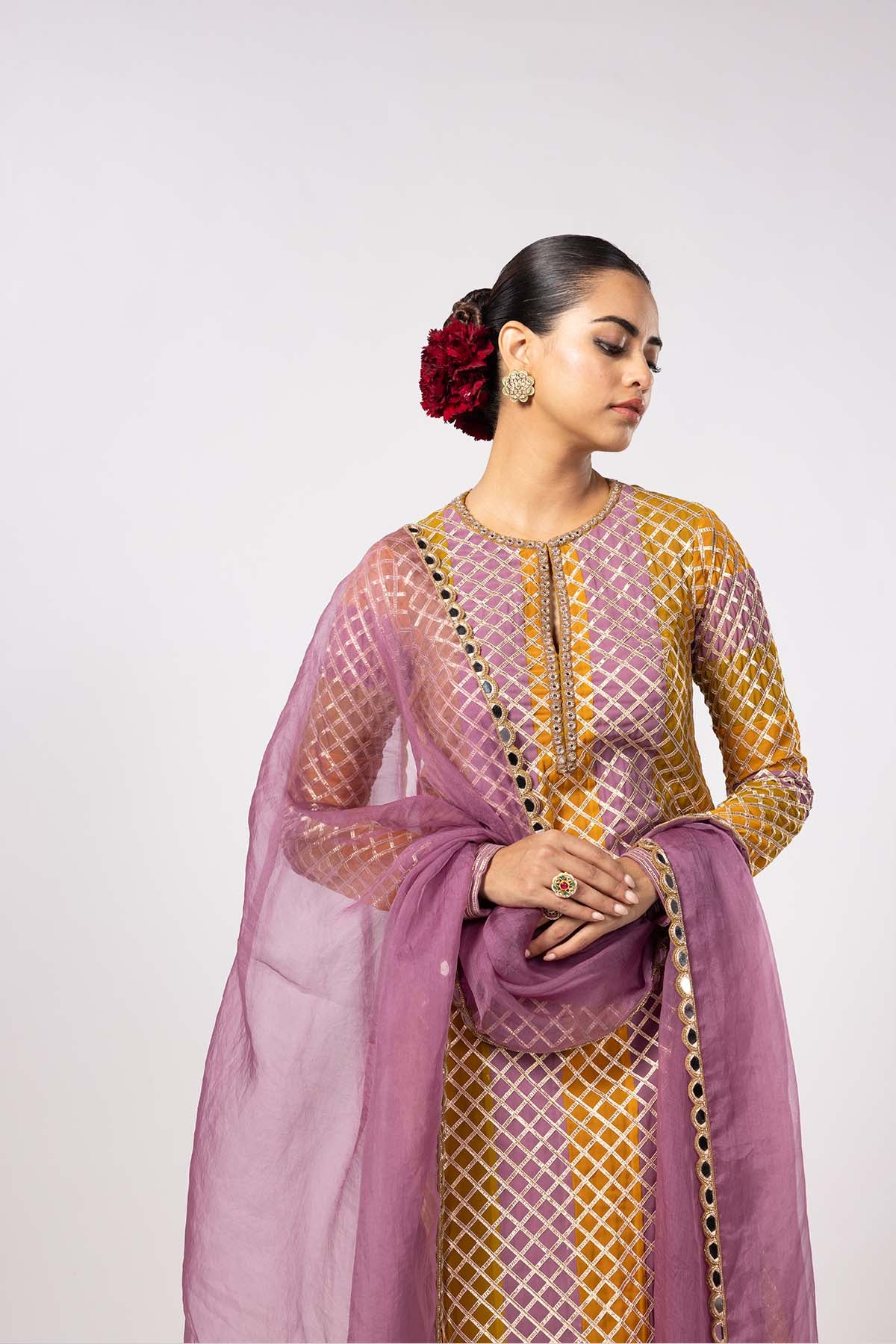 V Vani Vats Mustard Multicolor Kurta Set indian designer wear online shopping melange singapore 