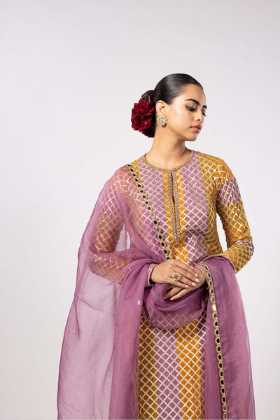 V Vani Vats Mustard Multicolor Kurta Set indian designer wear online shopping melange singapore 