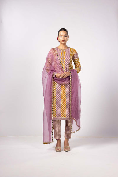 V Vani Vats Mustard Multicolor Kurta Set indian designer wear online shopping melange singapore 