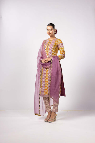 V Vani Vats Mustard Multicolor Kurta Set indian designer wear online shopping melange singapore 