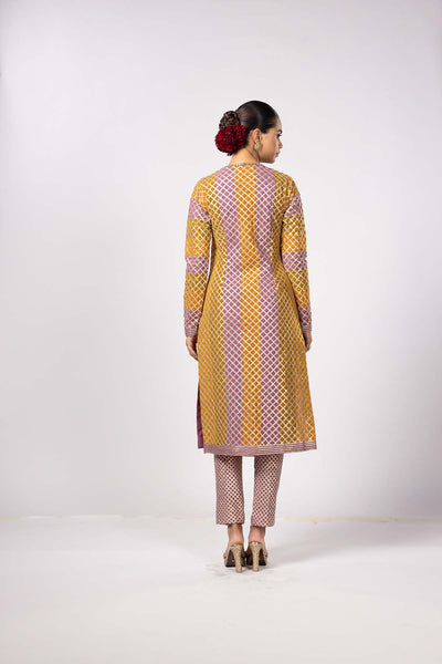 V Vani Vats Mustard Multicolor Pant Kurta Set indian designer wear online shopping melange singapore 