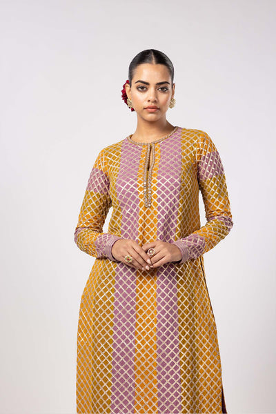 V Vani Vats Mustard Multicolor Pant Kurta Set indian designer wear online shopping melange singapore 