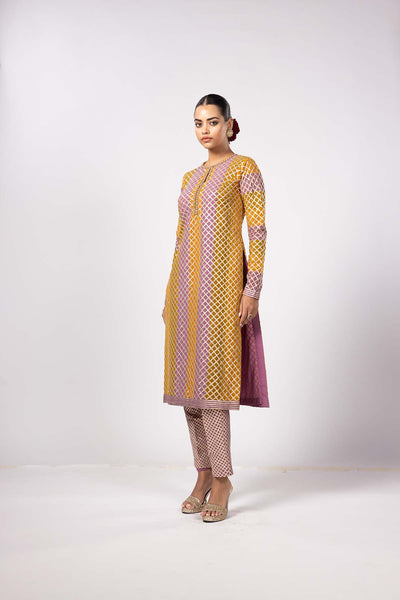 V Vani Vats Mustard Multicolor Pant Kurta Set indian designer wear online shopping melange singapore 