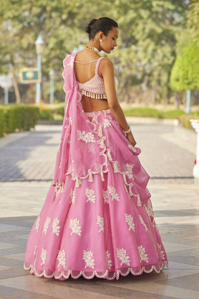 V Vani Vats Pink Flower Lehenga Set indian designer wear online shopping melange singapore